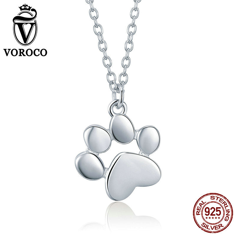 Hot Sell 2020 Fashion Real 925 Sterling Silver Pet Dog Footprints Cute Necklace Chain Woman Silver Pendant Jewelry BKN275