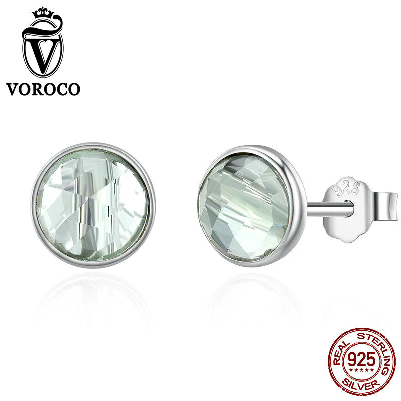 Round Stud Earrings For Woman Man Modern 925 Sterling Silver Earring Jewelry Girl Glitter Colorful Glass Brincos ZBBS520