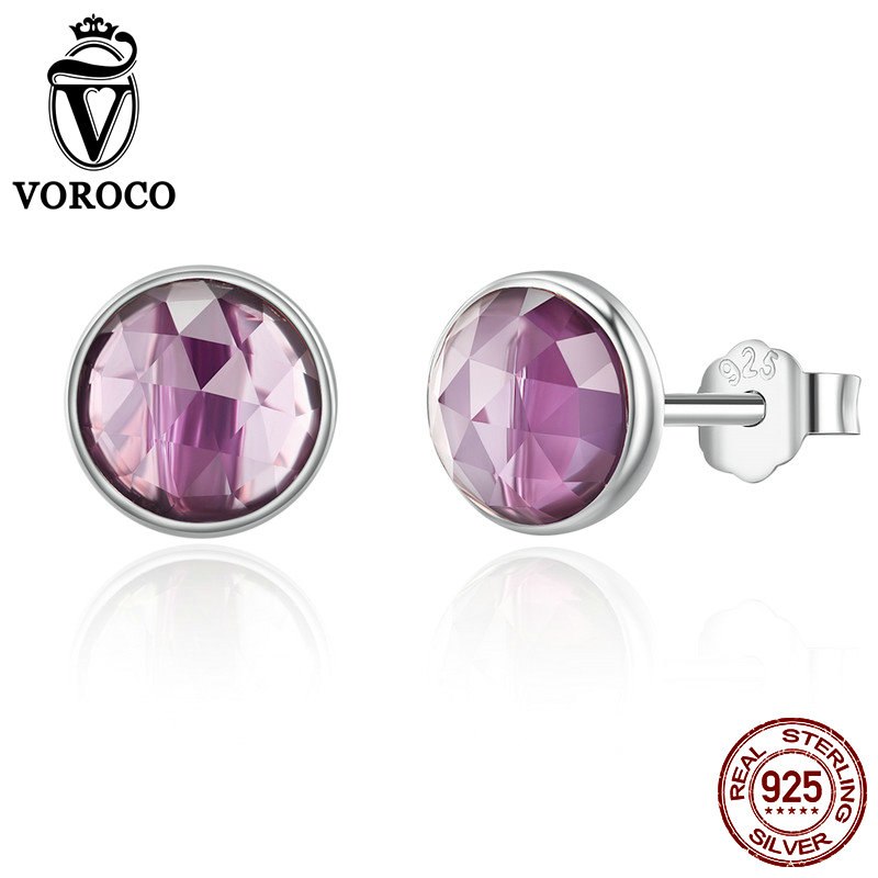 Round Stud Earrings For Woman Man Modern 925 Sterling Silver Earring Jewelry Girl Glitter Colorful Glass Brincos ZBBS520
