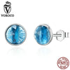 Round Stud Earrings For Woman Man Modern 925 Sterling Silver Earring Jewelry Girl Glitter Colorful Glass Brincos ZBBS520