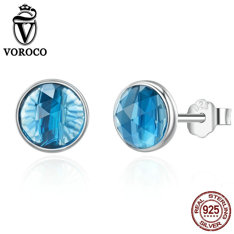 Round Stud Earrings For Woman Man Modern 925 Sterling Silver Earring Jewelry Girl Glitter Colorful Glass Brincos ZBBS520