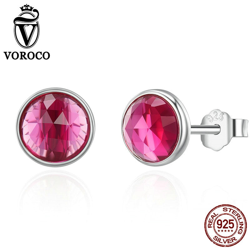 Round Stud Earrings For Woman Man Modern 925 Sterling Silver Earring Jewelry Girl Glitter Colorful Glass Brincos ZBBS520
