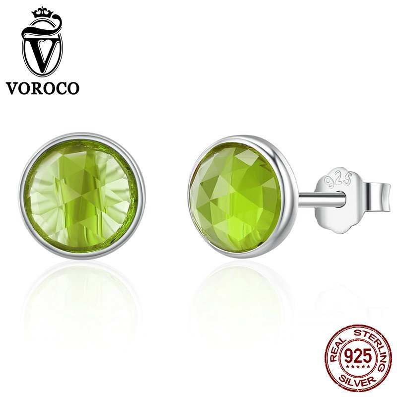 Round Stud Earrings For Woman Man Modern 925 Sterling Silver Earring Jewelry Girl Glitter Colorful Glass Brincos ZBBS520