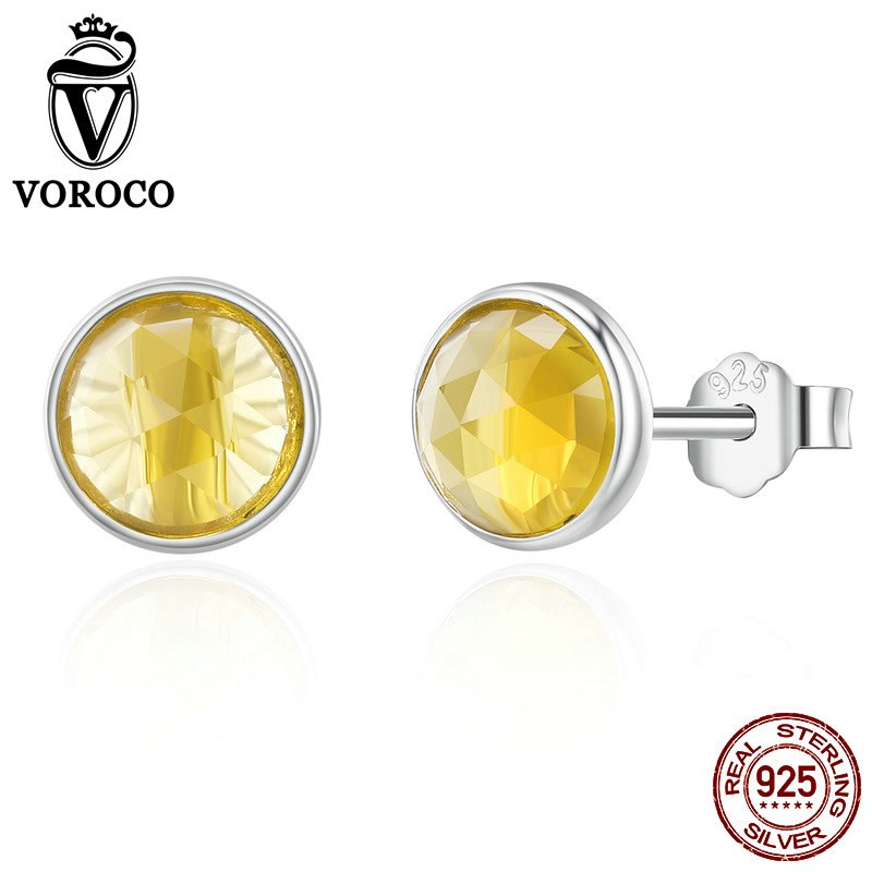 Round Stud Earrings For Woman Man Modern 925 Sterling Silver Earring Jewelry Girl Glitter Colorful Glass Brincos ZBBS520