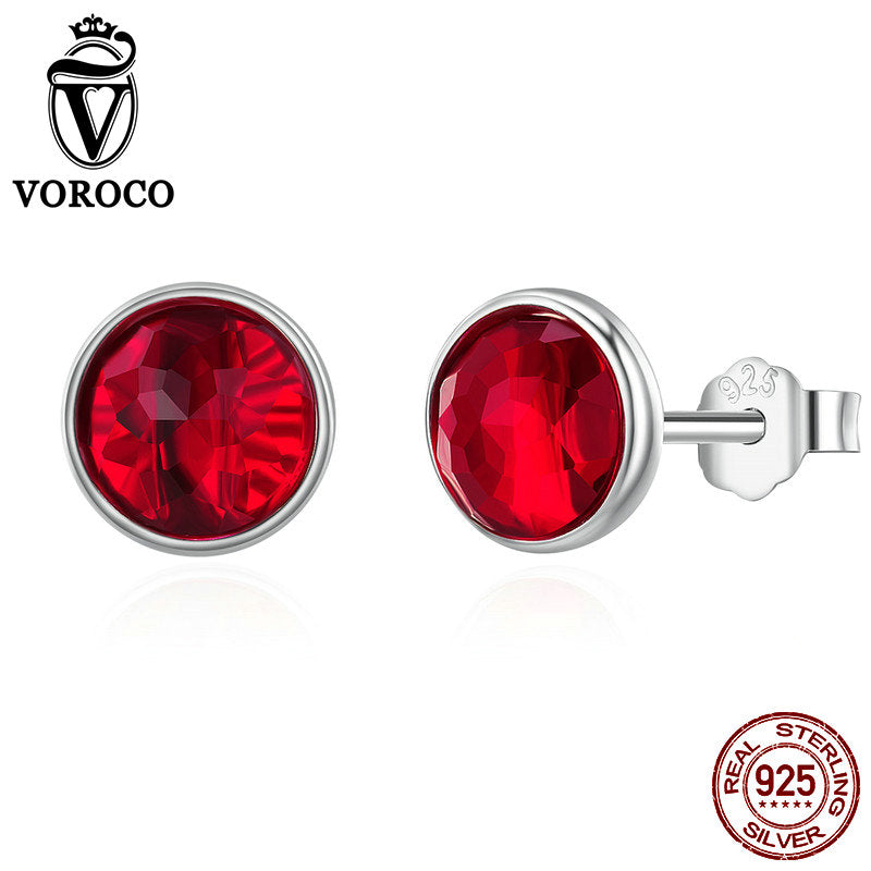 Round Stud Earrings For Woman Man Modern 925 Sterling Silver Earring Jewelry Girl Glitter Colorful Glass Brincos ZBBS520