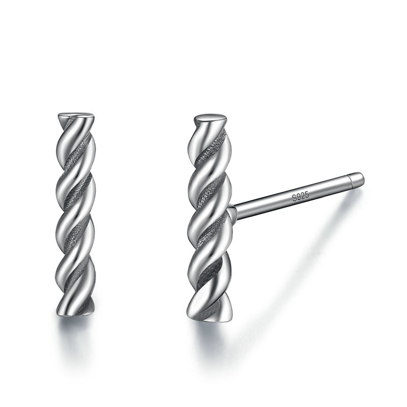 Trendy Twisting Rope Real 925 Sterling Silver Simple Stylish Rope Stud Earrings Women Man Fine Jewelry