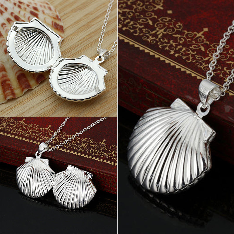 Valentine Lover Gift Hollow Out Water Drop Shell Photo Frames Can Open Locket Necklaces Silver Plated Heart Pendants Necklace