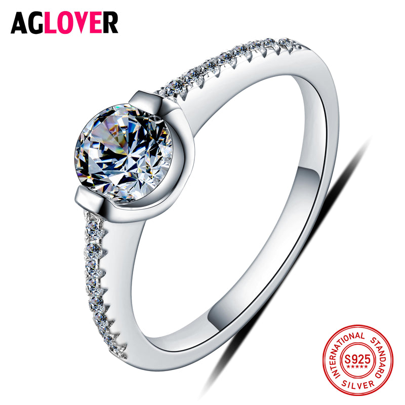 Valentine's D Gift Authentic 100% 925 Sterling Silver Ring AAA Crystal Ring Original Wedding Jewelry