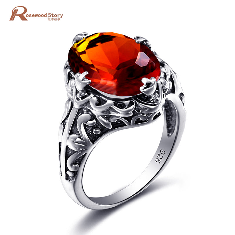 Valentine's D Gift Brown Amber Stone Authentic 100% 925 Sterling Silver Ring For Women Wedding Birthstone Ring Fashion Jewelry