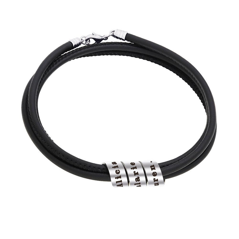 Valentine's Day birthday spiral beads leather bracelet Customized Steel Gold Rosegold Beads colors gift on