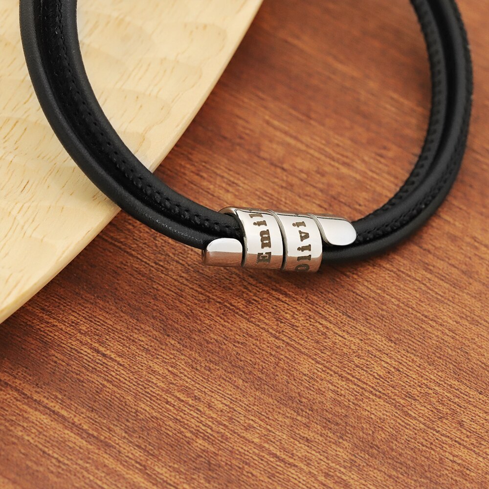 Valentine's Day birthday spiral beads leather bracelet Customized Steel Gold Rosegold Beads colors gift on