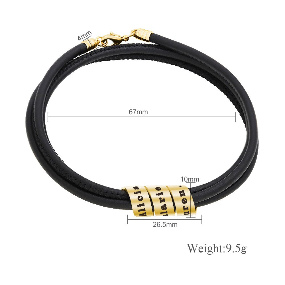 Valentine's Day birthday spiral beads leather bracelet Customized Steel Gold Rosegold Beads colors gift on