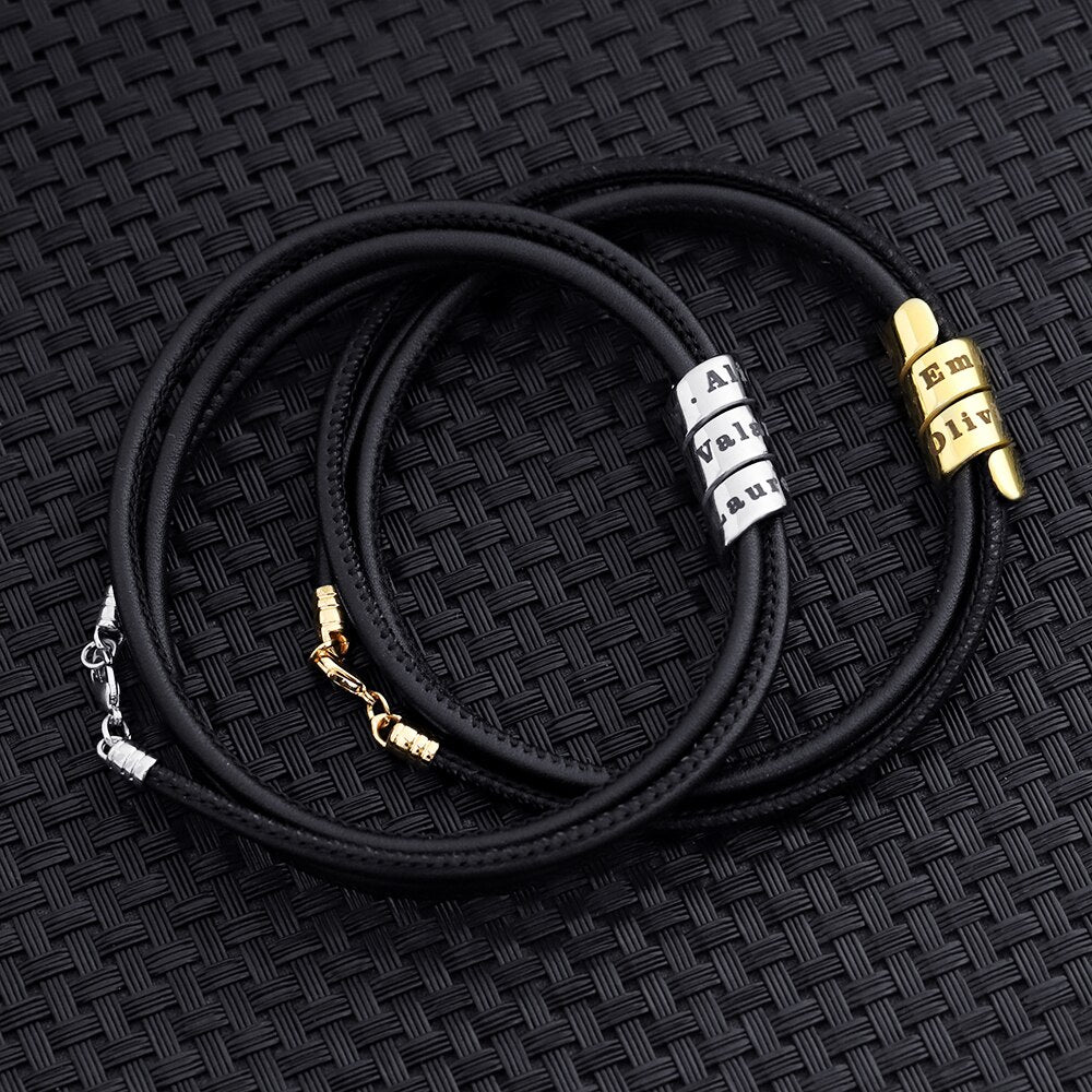 Valentine's Day birthday spiral beads leather bracelet Customized Steel Gold Rosegold Beads colors gift on