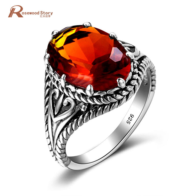 Vampire Diaries Damon Heart Ring Vintage Created Amber Brown Stone Crystal Antique 925 Silver Retro Womens Rings Jewelry