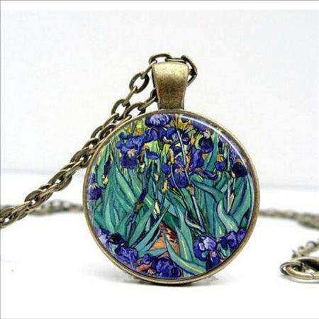 Van Gogh Irises Necklace Spring Flowers Garden Floral Fine Art Pendant Nature Glass dome pendant necklace HZ1