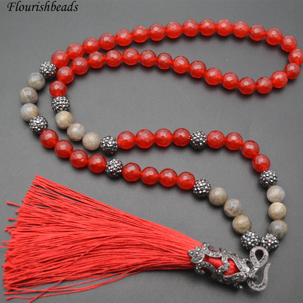 Various Bright Color Natural Stone Round Beads Tassel Pendant Long Beaded Chains Necklace Fashion Woman Jewelry