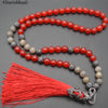 Various Bright Color Natural Stone Round Beads Tassel Pendant Long Beaded Chains Necklace Fashion Woman Jewelry