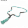 Various Bright Color Natural Stone Round Beads Tassel Pendant Long Beaded Chains Necklace Fashion Woman Jewelry