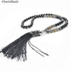 Various Bright Color Natural Stone Round Beads Tassel Pendant Long Beaded Chains Necklace Fashion Woman Jewelry