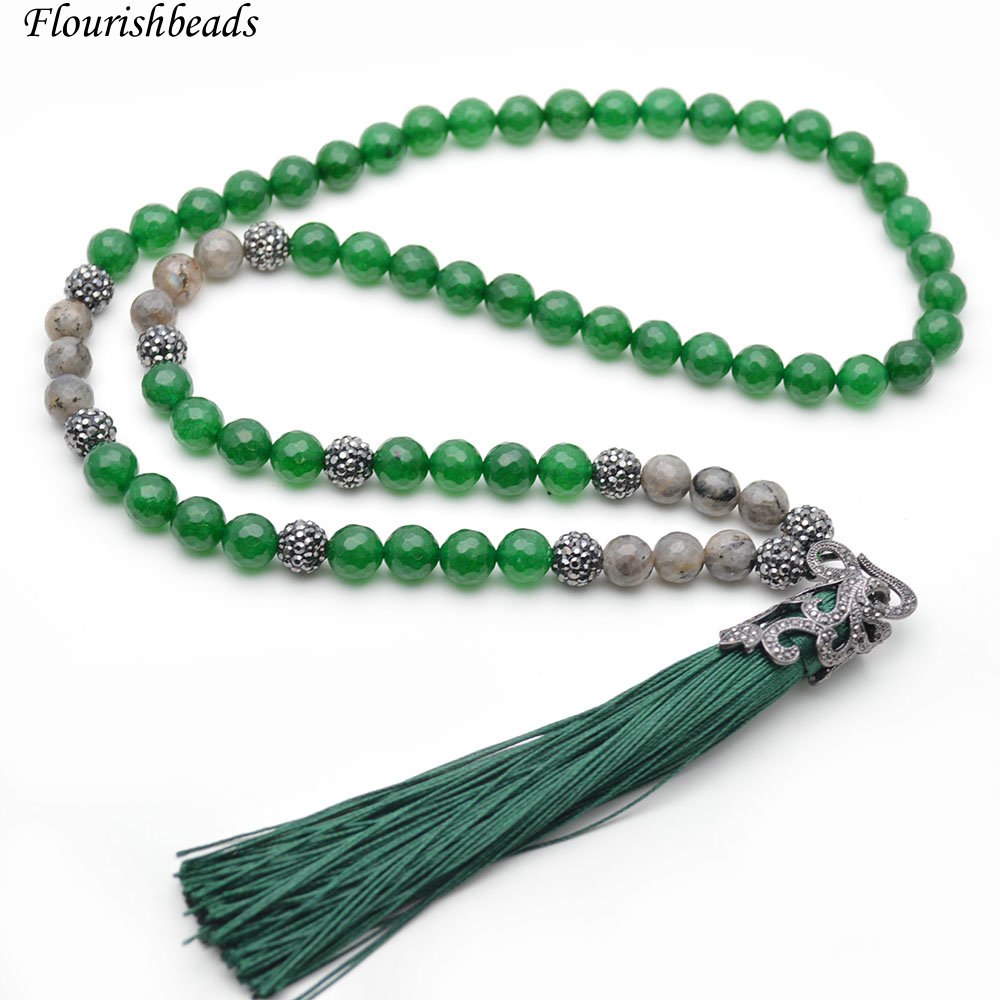 Various Bright Color Natural Stone Round Beads Tassel Pendant Long Beaded Chains Necklace Fashion Woman Jewelry