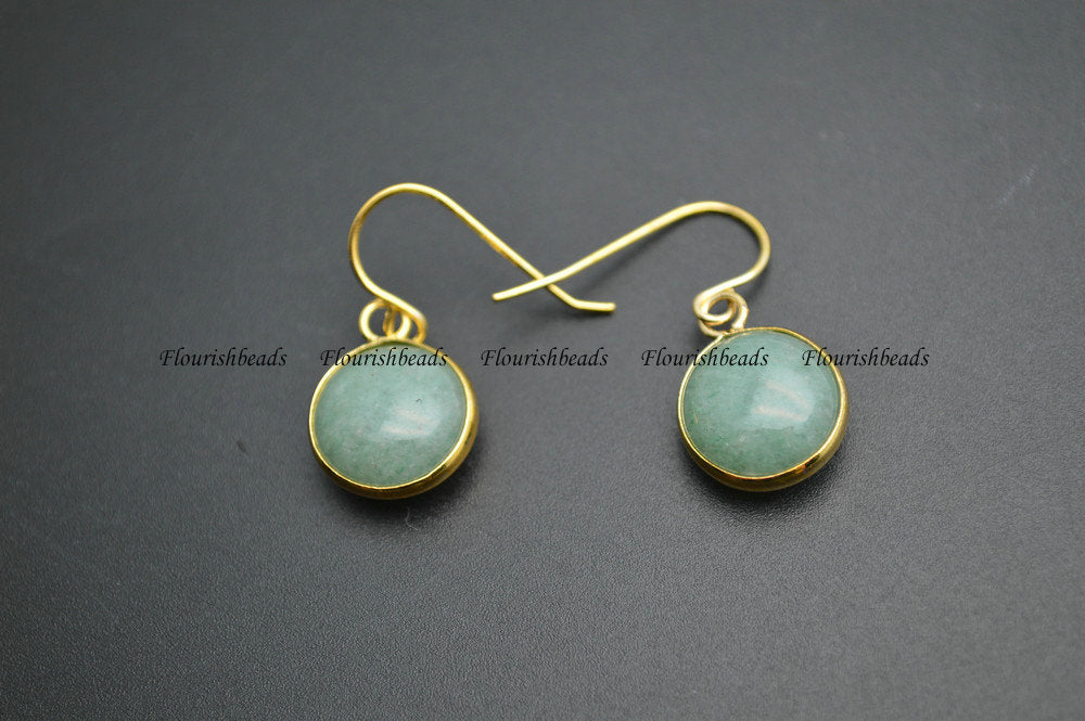 Various Natural Semi Precious Stone Flat Round Beads Hook Earrings Fashion Woman Jewelrys