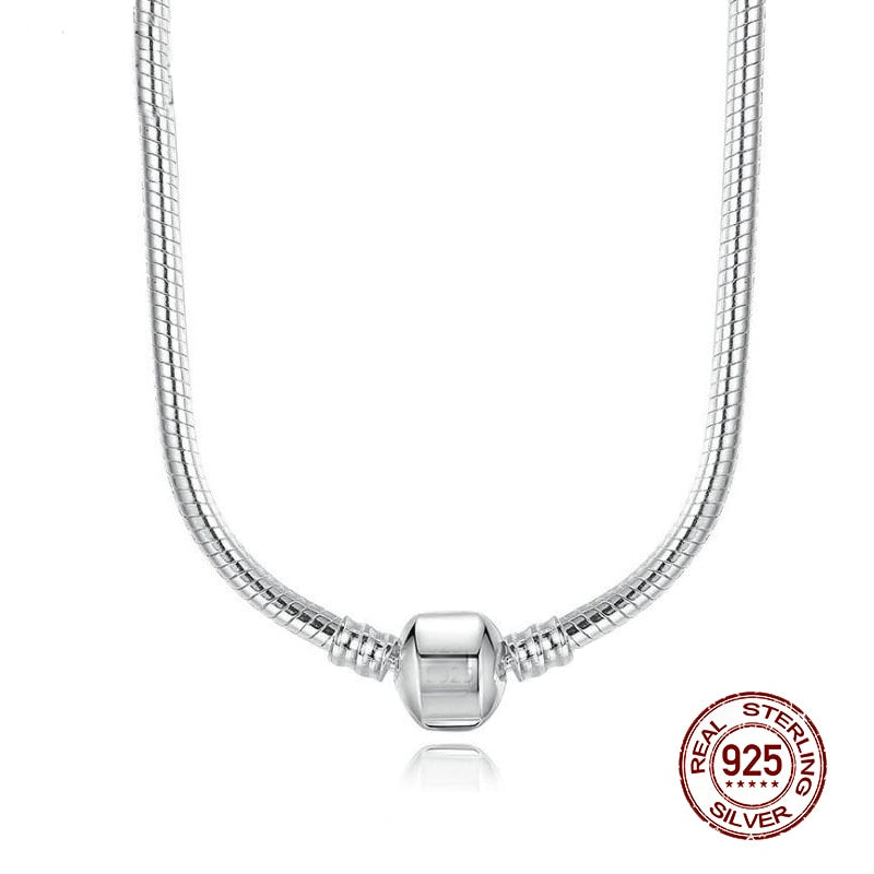 Vecalon Original 925 Sterling Silver Snake Chain Necklace Secure Ball Clasp Beads Charms Necklace For Women Wedding Gift Jewelry