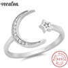 Star Moon shape 100% Soild 925 Sterling Silver ring 5A Zircon Cz Engagement wedding Band rings for women men Jewelry