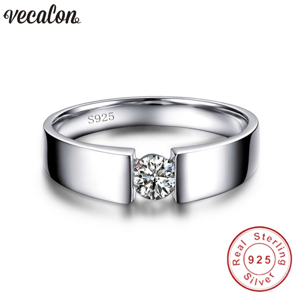 solitaire Male Engagement Band Ring AAAAA CZ Diamant 925 sterling silver Jewelry Wedding Rings for Men Gift