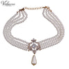 Luxury Rhinestone Chocker Statement Wedding Necklace Multilayer Imitation Pearls Chain Chokers Necklace Jewelry 1591