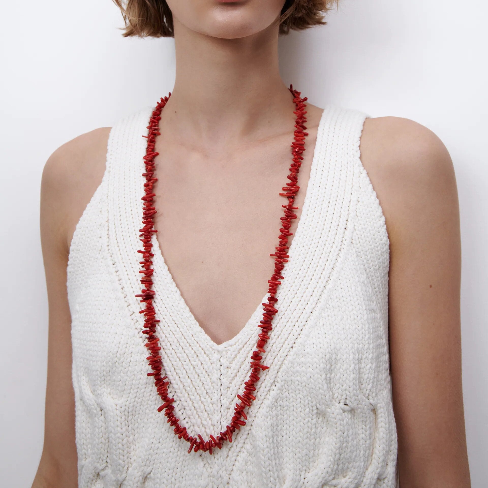 Vedawas ZA Long Red Stone Necklace for Women Bohemian Beads Handmade Pearls Chili Pepper Strand Necklaces Jewelry Gifts Show