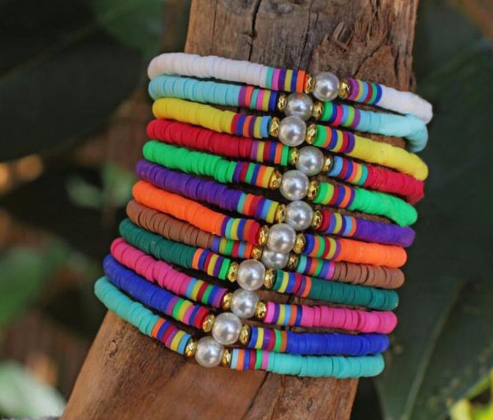 Vekno Pearl Polymer Clay Necklace Soft Pottery Choker Necklace Colorful Surfer Beads Collar Handmade Boho Femme Jewelry Gifts