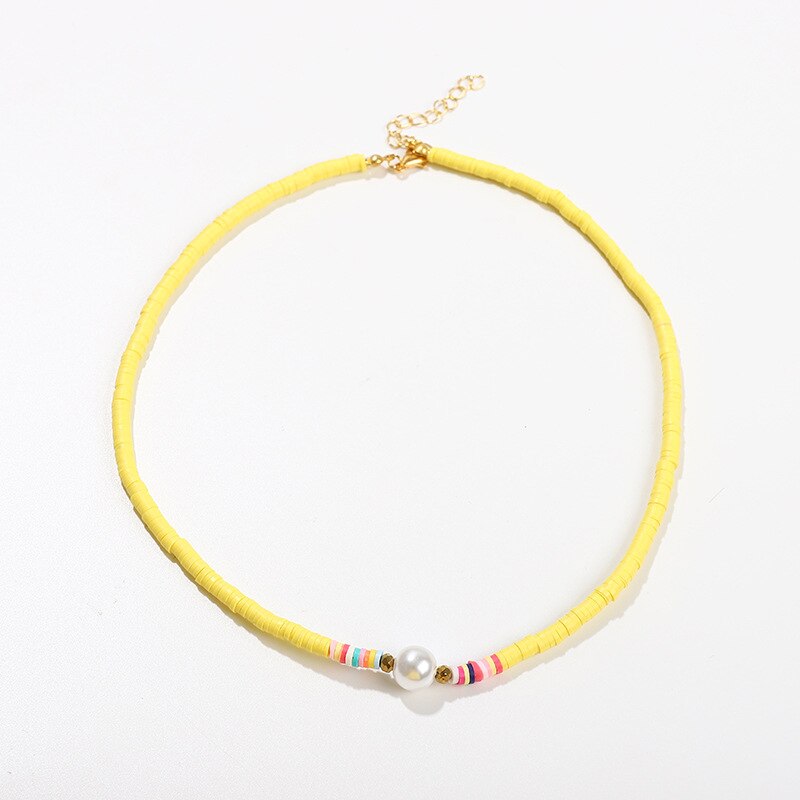 Vekno Pearl Polymer Clay Necklace Soft Pottery Choker Necklace Colorful Surfer Beads Collar Handmade Boho Femme Jewelry Gifts