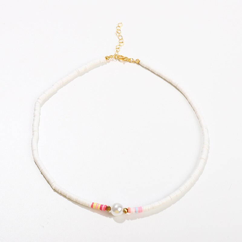 Vekno Pearl Polymer Clay Necklace Soft Pottery Choker Necklace Colorful Surfer Beads Collar Handmade Boho Femme Jewelry Gifts