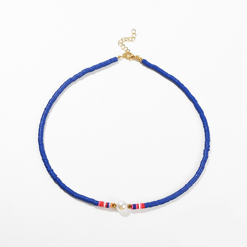 Vekno Pearl Polymer Clay Necklace Soft Pottery Choker Necklace Colorful Surfer Beads Collar Handmade Boho Femme Jewelry Gifts