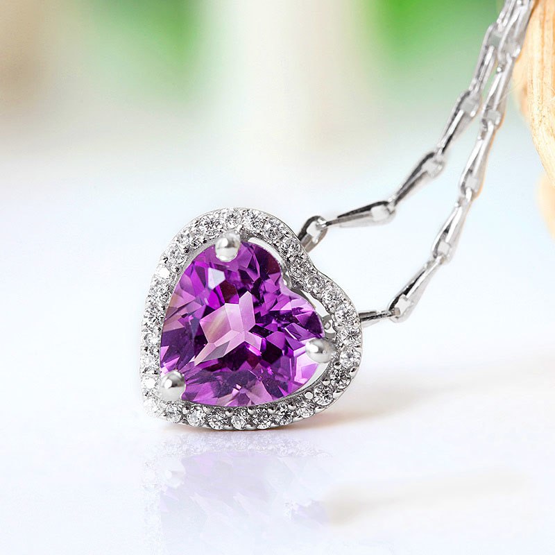 Natural Amethyst Platinum Necklaces & Pendants Plated Sterling Silver 925 Jewelry for Women Heart Sterling-Silver-Jewelry