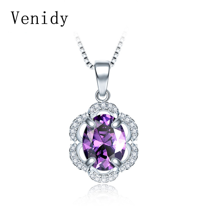 Water Drop Natural Amethyst 925 Sterling Silver Necklaces & Pendants Jewelry for Women Heart Sterling-Silver-Jewelry