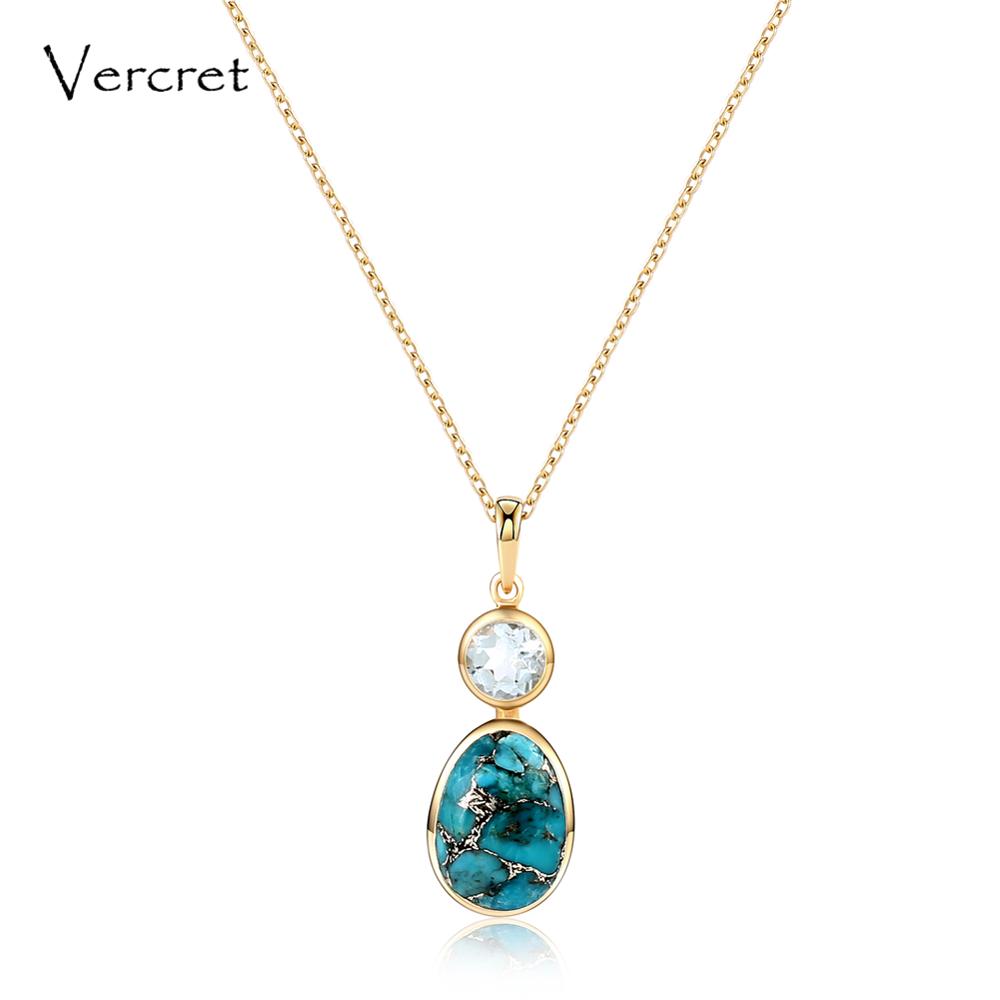 18k gold natural turquoise stone necklace 925 silver jewelry pendent necklace for women party
