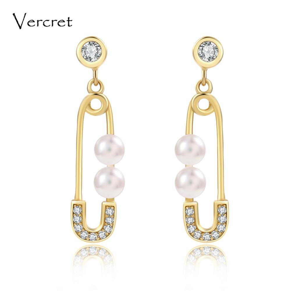 18k gold unique 925 sterling silver dangle earrings genuine pearl Jewelry 4-5mm as women's gift