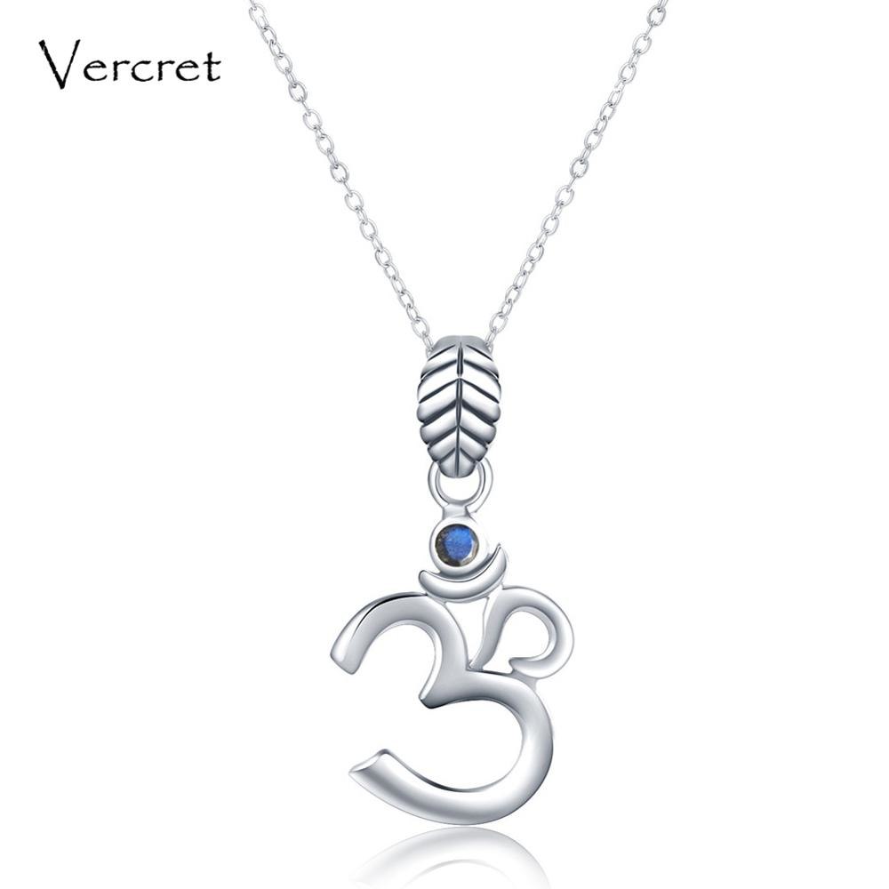 925 Sterling Silver Yoga Necklaces Labradorite Om Ohm Symb Pendant Necklaces for Women Sports Jewelry