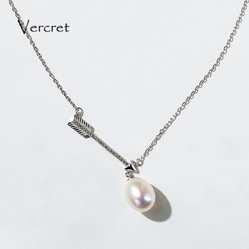 925 silver genuine pearl necklace luxury arrows pendant necklace jewelry for valentines d gift