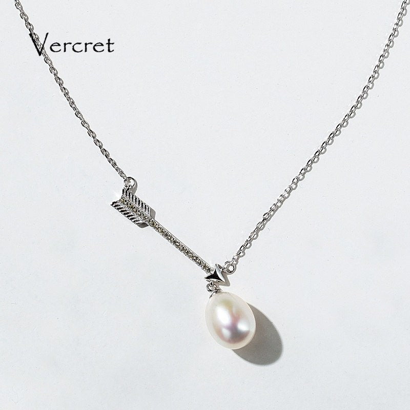 925 silver genuine pearl necklace luxury arrows pendant necklace jewelry for valentines d gift