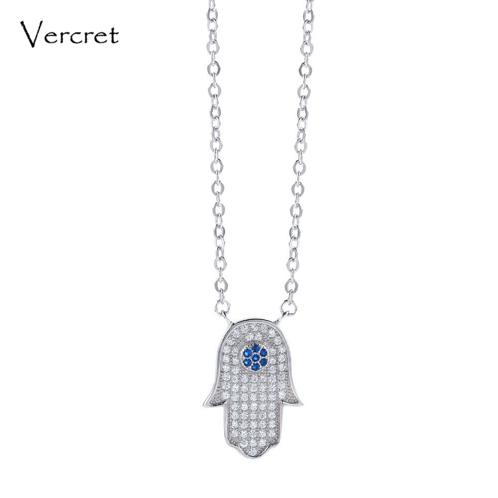 925 sterling silver Fatima's hand necklace crystal pendant chain necklace women jewelry party gift