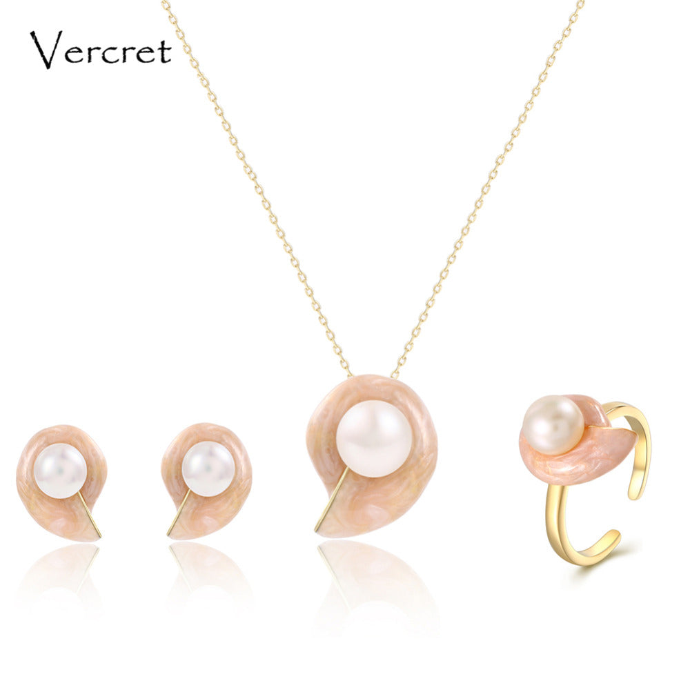 925 sterling silver cute snail necklace set pearl jewelry set 18k gold jewelry for women party gift