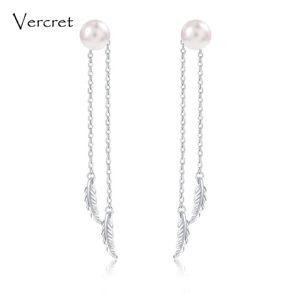 925 sterling silver dangle earrings pearl jewelry earrings with leaf feather design everyd women gift