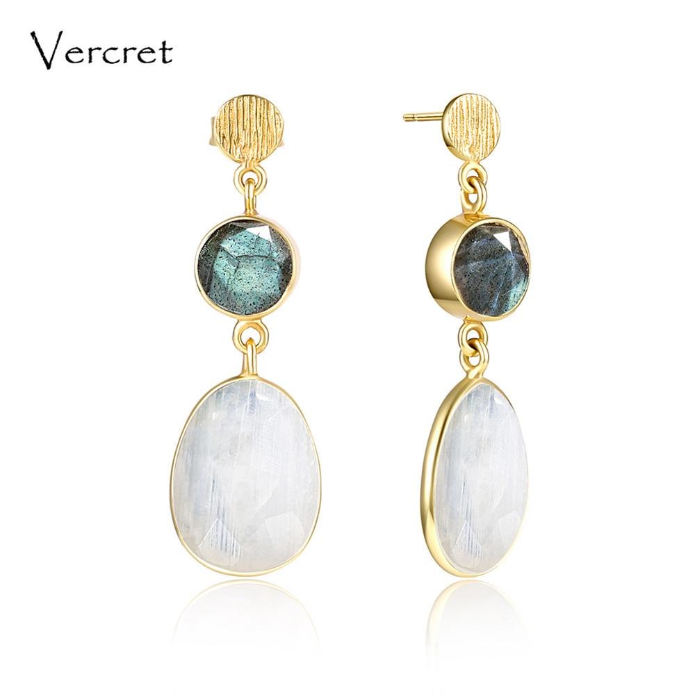 925 sterling silver natural stone earrings for women 18k gold jewelry labradorite rainbow moonstone earrings