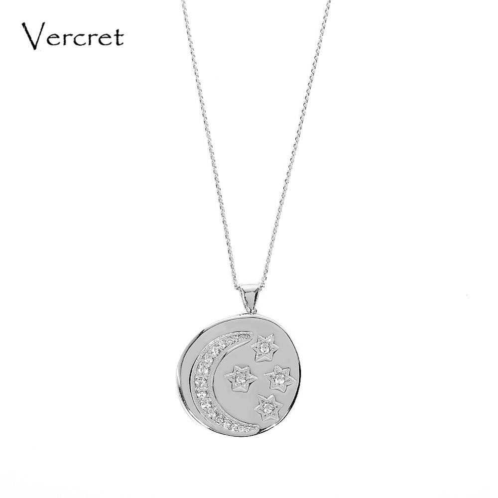 CZ moon star necklace 925 silver zircon pendent necklace for women jewelry