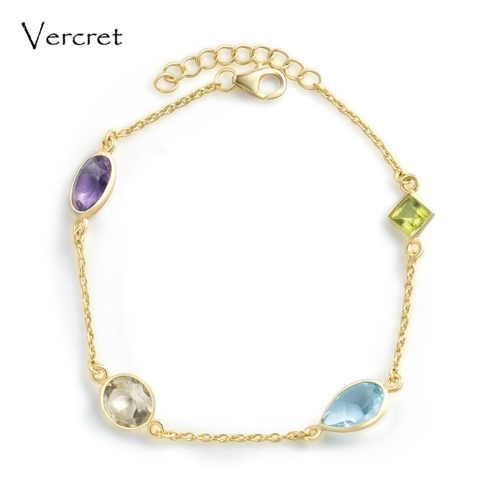 elegant Amethyst Citrine Peridot Blue Crystal bracelet 18k gold 925 silver bracelets for women jewelry gift
