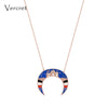 enamel crescent moon necklace rose gold genuine 925 silver starry moon pendent necklace for women jewelry