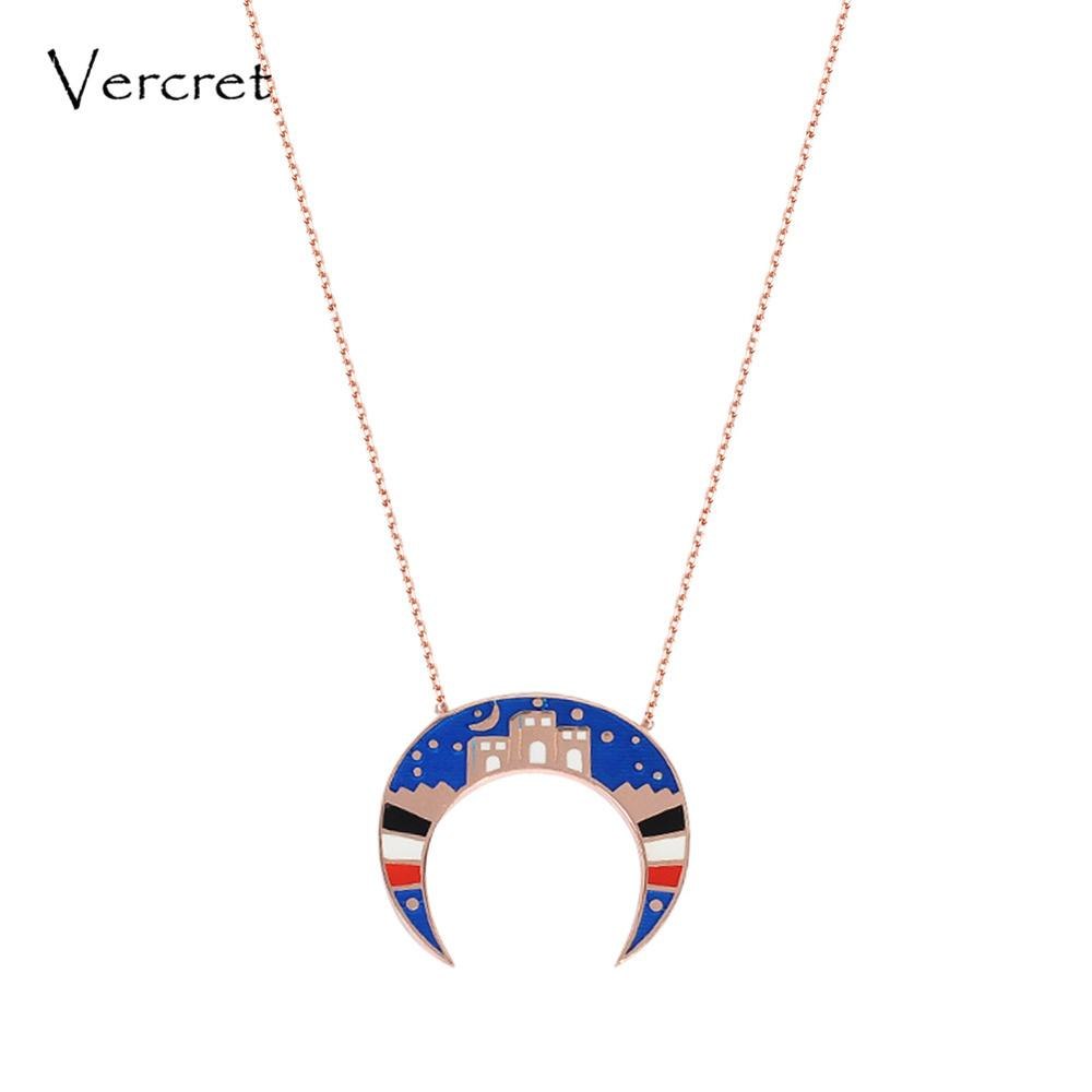 enamel moon necklace silver 925 rose gold chain starry night moon pendent necklace for women jewelry