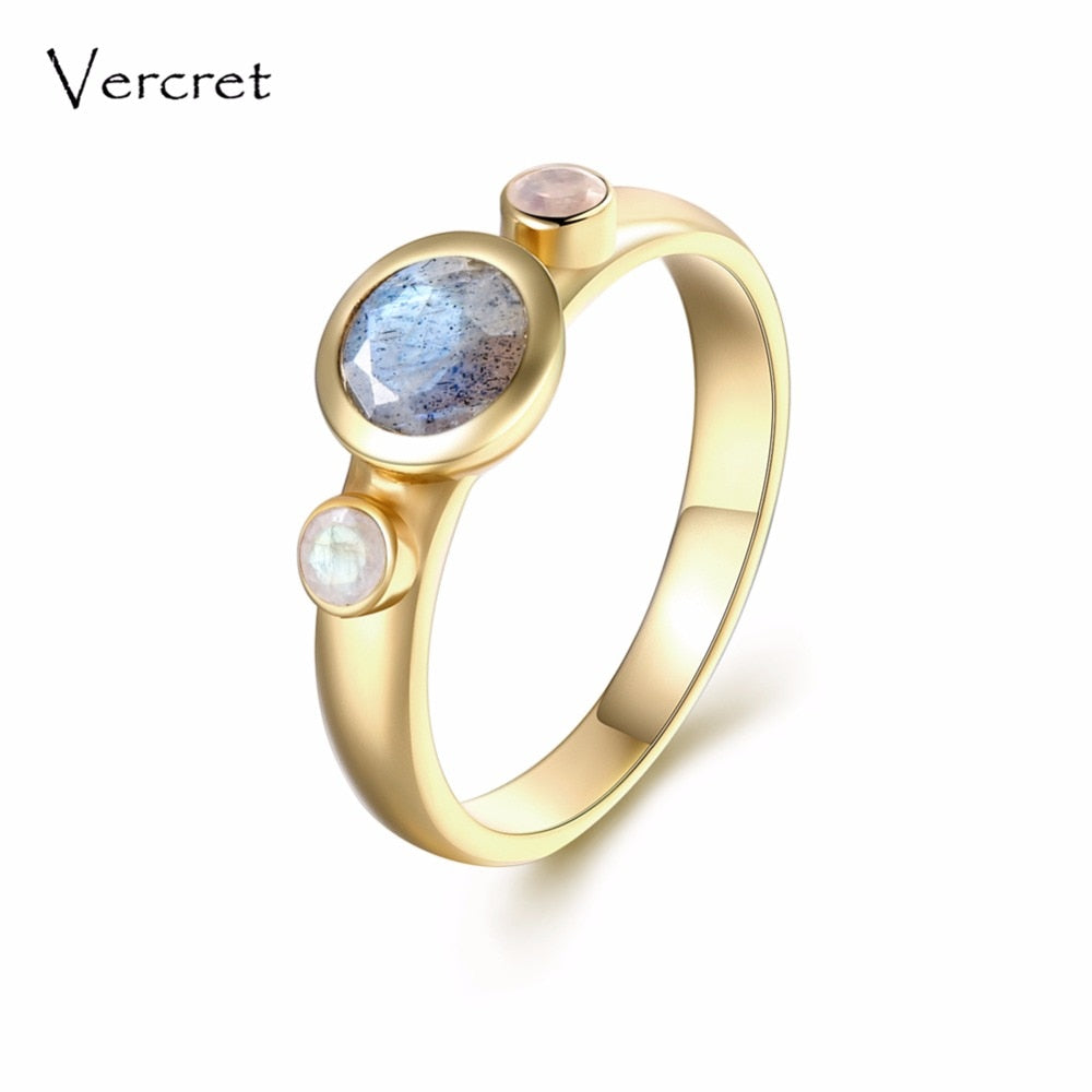 fine jewelry 925 silver ring 18k gold natural stone rainbow moonstone labradorite rings for women gift party
